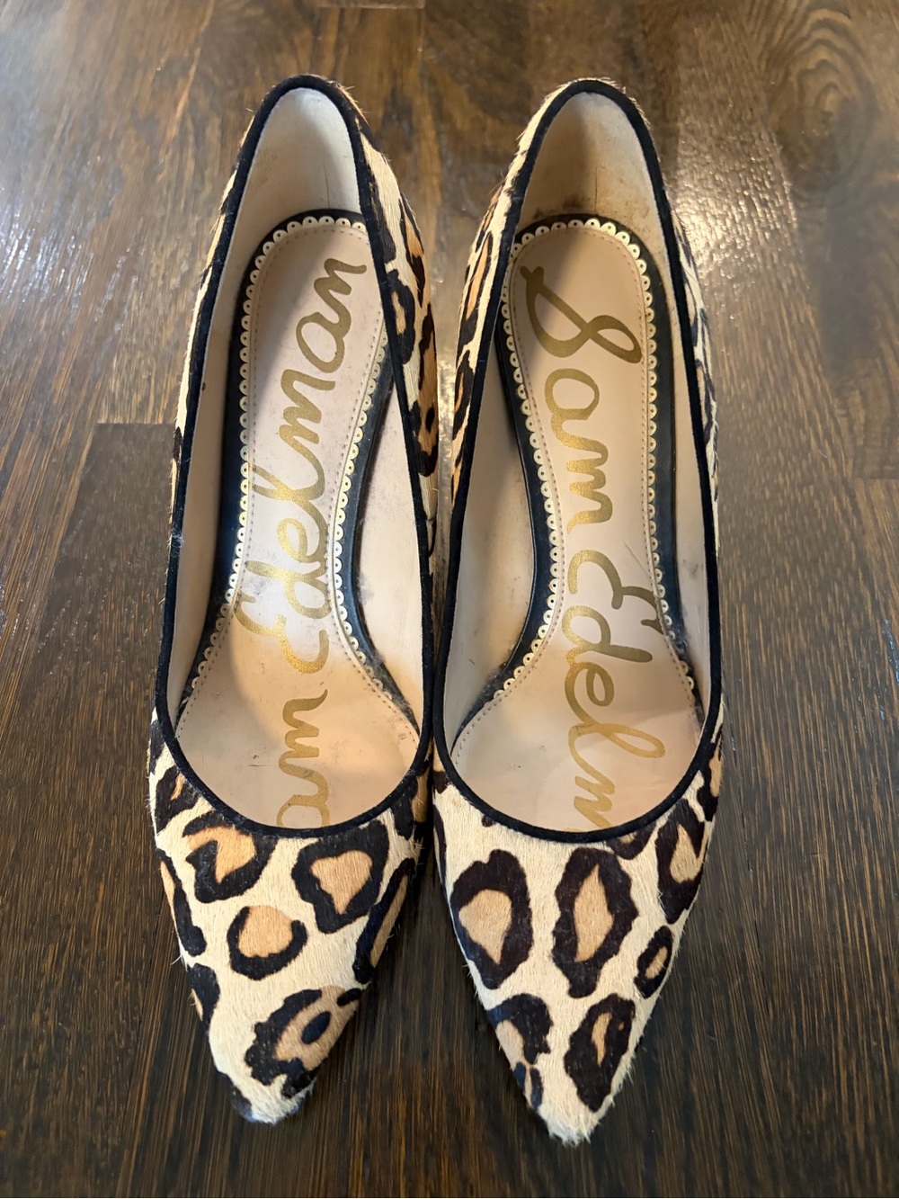 Sam Edelman Leopard-Print Pointed Toe Pumps in Tan and Black